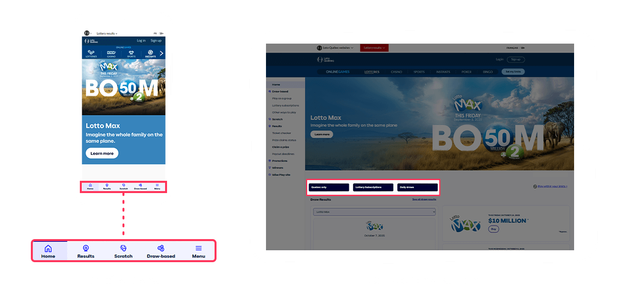 New Lotteries section, lotoquebec.com