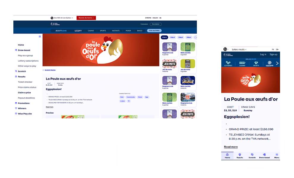 New Lotteries section, lotoquebec.com