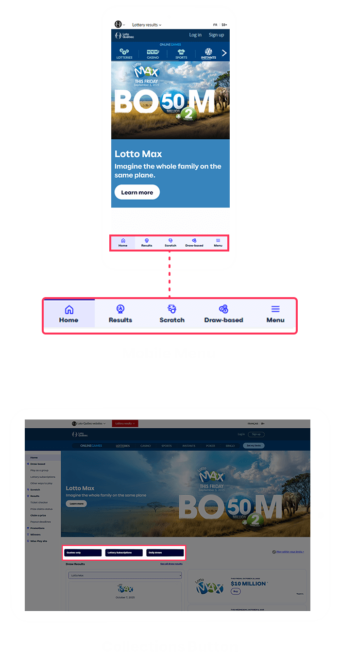 New Lotteries section, lotoquebec.com